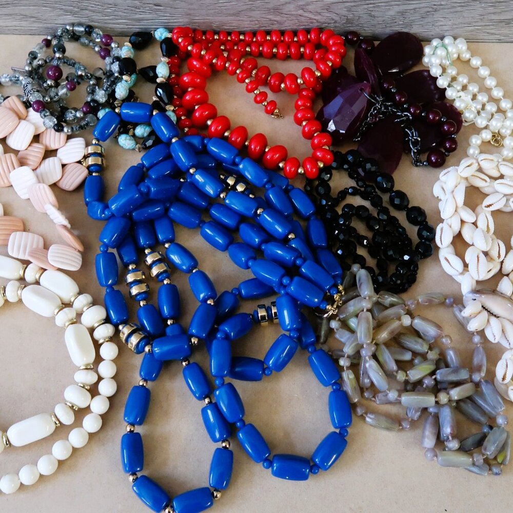 11 Pc Vintage Chunky Beaded Necklace Bundle Boho Statement Jewelry or Crafter